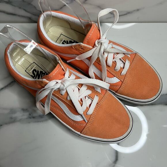 Vans Orange Low Top Suede Leather Skateboard Sneakers Men Sz 5.5 Women Sz 7 - Picture 2 of 8